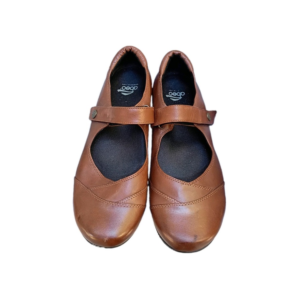 Abeo Women Brown Leather Mary Jane Flats Slip Resistant Shoes 1899 Size 8